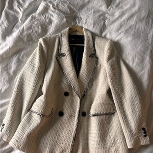 Zara Textured Cream Blazer with Black Accents